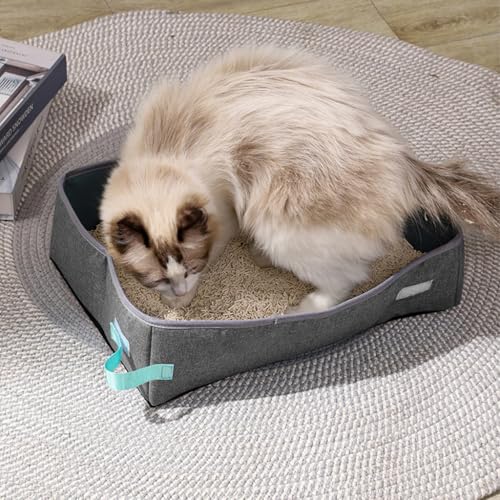 Qpets Foldable Cat Litter Box Waterproof Liner Cat Litter Box Easy Indoor Outdoor Cat Litter Box Reuseable Cat Litter Box Portable Folding Cat Litter Box with Handle, 45x36x15cm Qpets Foldable Cat Litter Box Waterproof Liner Cat Litter Box Easy Indoor Outdoor Cat Litter Box Reuseable Cat Litter Box Portable Folding Cat Litter Box with Handle, 45x36x15cm